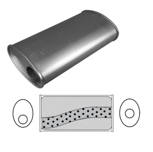 8" X 4" OVAL 14" LONG 2" O/C MEGA FLOW REDBACK UNIVERSAL MUFFLER NO SPIGOTS (J527MN)