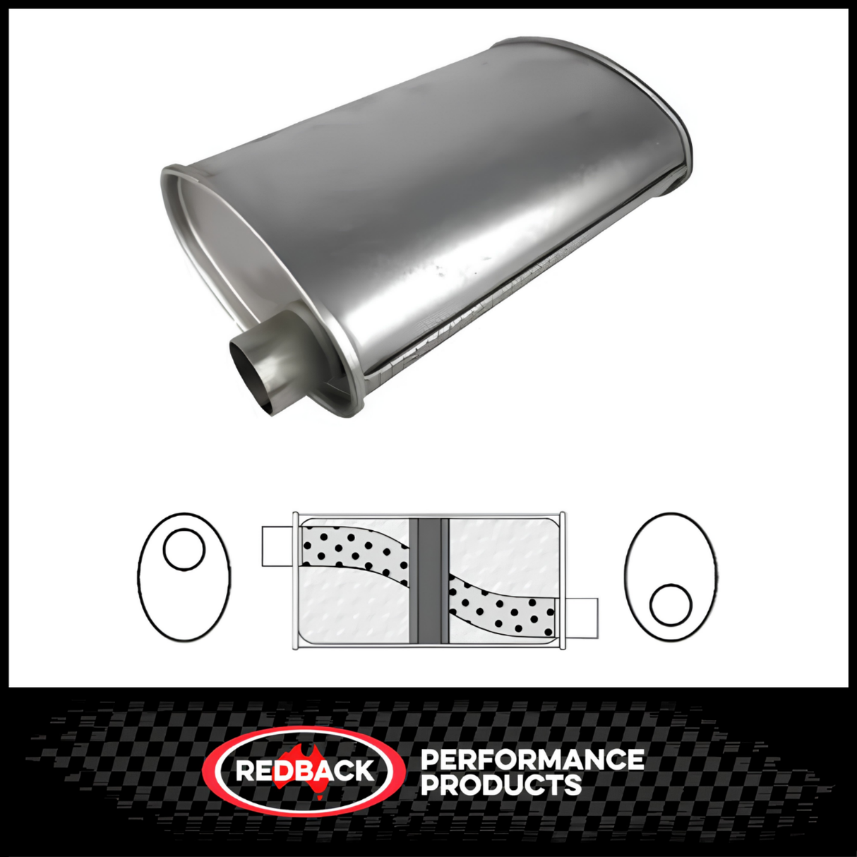 8" X 4" OVAL 14" LONG 2.5" O/O GLASS PACKED REDBACK UNIVERSAL MUFFLER (J728GPC)