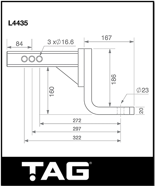 TAG ADJUSTABLE 3500KG TOW BALL MOUNT (L4435)