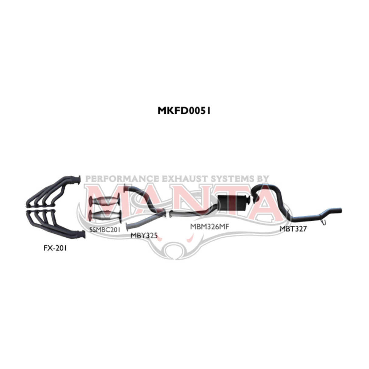 Manta Engine Back Exhaust System suits Ford Falcon AU 5.0L V8 XR8 Sedan Live Axle - Muffler/Tailpipe (MKFD0051)
