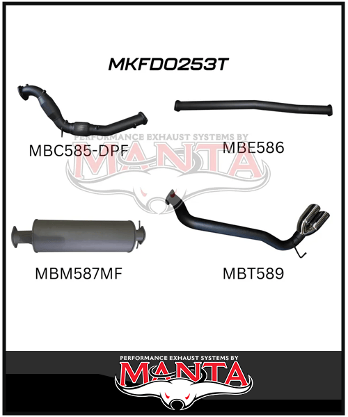 MANTA 3" TURBO BACK EXHAUST SYSTEM WITH SIDE EXIT (DPF DELETE) FITS FORD RANGER PXII PXIII 3.2L TD 10/2016-2022