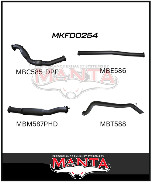 MANTA 3" TURBO BACK EXHAUST SYSTEM WITH SIDE EXIT (DPF DELETE) FITS FORD RANGER PXII PXIII 3.2L TD 10/2016-2022