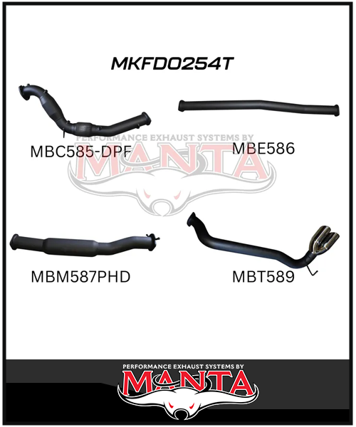 MANTA 3" TURBO BACK EXHAUST SYSTEM WITH SIDE EXIT (DPF DELETE) FITS FORD RANGER PXII PXIII 3.2L TD 10/2016-2022