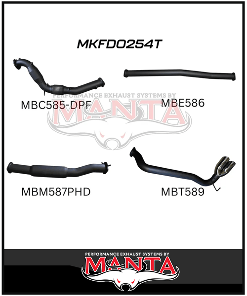 MANTA 3" TURBO BACK EXHAUST SYSTEM WITH SIDE EXIT (DPF DELETE) FITS FORD RANGER PXII PXIII 3.2L TD 10/2016-2022