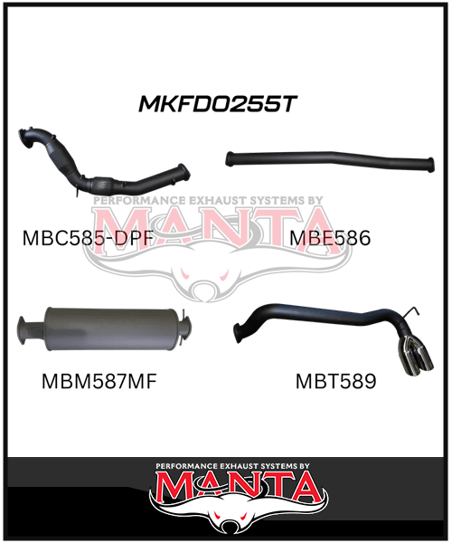 MANTA 3" TURBO BACK EXHAUST SYSTEM WITH SIDE EXIT (DPF DELETE) FITS FORD RANGER PXII PXIII 3.2L TD 10/2016-2022