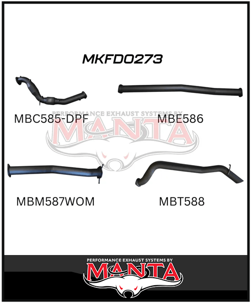 MANTA 3" TURBO BACK EXHAUST SYSTEM WITH SIDE EXIT (DPF DELETE) FITS FORD RANGER PXII PXIII 3.2L TD 10/2016-2022