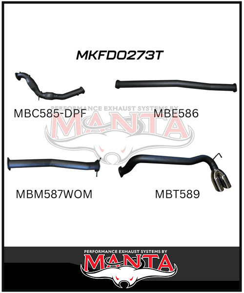 MANTA 3" TURBO BACK EXHAUST SYSTEM WITH SIDE EXIT (DPF DELETE) FITS FORD RANGER PXII PXIII 3.2L TD 10/2016-2022