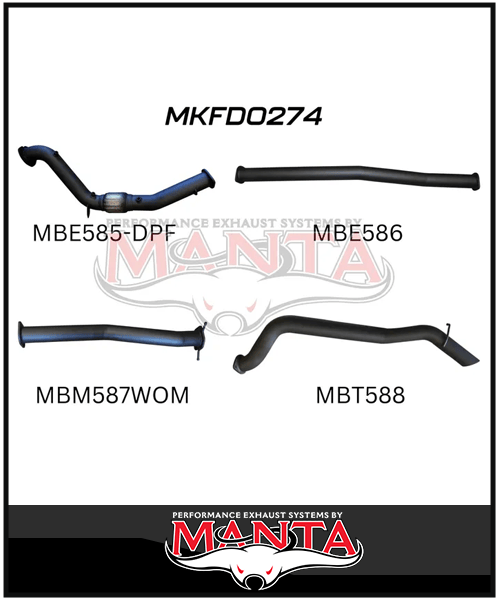 MANTA 3" TURBO BACK EXHAUST SYSTEM WITH SIDE EXIT (DPF DELETE) FITS FORD RANGER PXII PXIII 3.2L TD 10/2016-2022