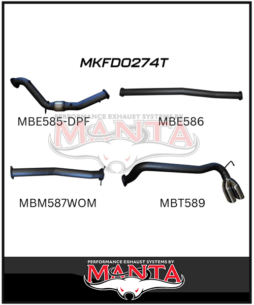 MANTA 3" TURBO BACK EXHAUST SYSTEM WITH SIDE EXIT (DPF DELETE) FITS FORD RANGER PXII PXIII 3.2L TD 10/2016-2022