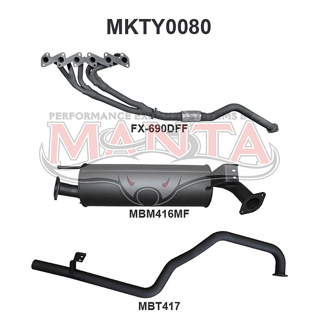 MANTA STAINLESS STEEL EXTRACTORS & 2.5" EXHAUST SYSTEM FITS TOYOTA LANDCRUISER HZJ105R 4.2L 1HZ 1998-2007