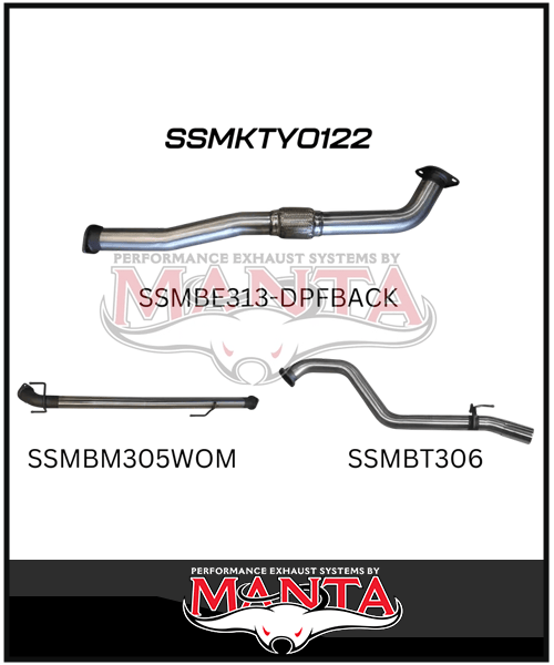 MANTA 3" DPF BACK EXHAUST SYSTEM FITS TOYOTA HILUX GUN126R N80 2.8L 2015-ON