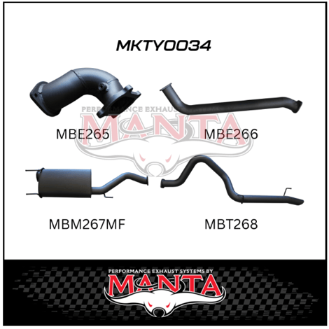 MANTA 3" TURBO BACK EXHAUST SYSTEM WITH 1 MUFFLER FITS TOYOTA LANDCRUISER HDJ100R 4.2L 1HD TURBO 1998-2007 (MKTY0034)