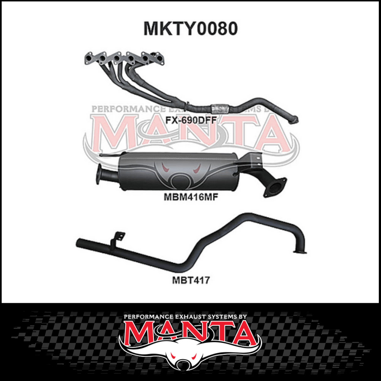MANTA STAINLESS STEEL EXTRACTORS & 2.5" EXHAUST SYSTEM FITS TOYOTA LANDCRUISER HZJ105R 4.2L 1HZ 1998-2007