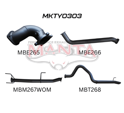 MANTA 3" TURBO BACK EXHAUST SYSTEM WITH PIPE ONLY FITS TOYOTA LANDCRUISER HDJ100R 4.2L 1HD TURBO 1998-2007 (MKTY0303)