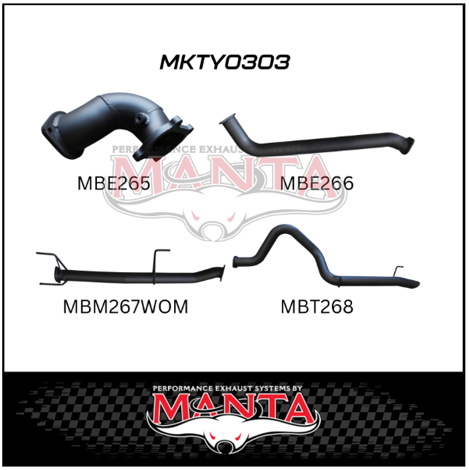 MANTA 3" TURBO BACK EXHAUST SYSTEM WITH PIPE ONLY FITS TOYOTA LANDCRUISER HDJ100R 4.2L 1HD TURBO 1998-2007 (MKTY0303)