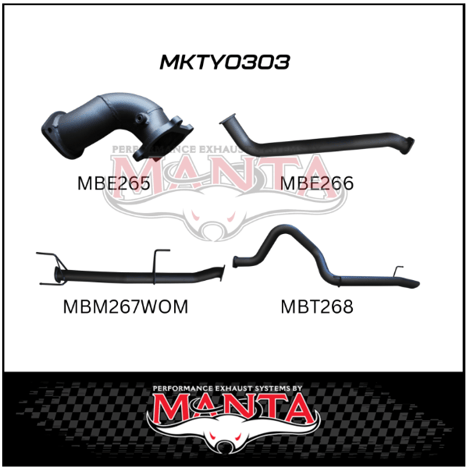 MANTA 3" TURBO BACK EXHAUST SYSTEM WITH PIPE ONLY FITS TOYOTA LANDCRUISER HDJ100R 4.2L 1HD TURBO 1998-2007 (MKTY0303)