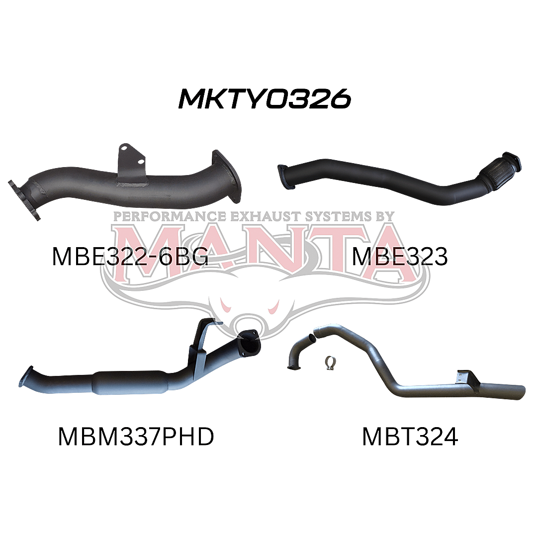 MANTA 3" TURBO BACK EXHAUST SYSTEM FITS TOYOTA LANDCRUISER HZJ105R 4.2L 1HZ WITH 6 BOLT GARRETT TURBO 1998-2007 (MKTY0326)