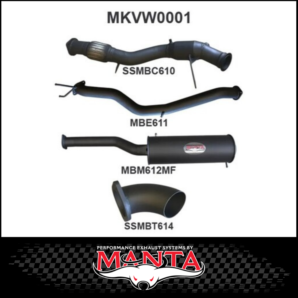 MANTA 3" TURBO BACK EXHAUST SYSTEM WITH CAT/MUFFLER FITS VOLKSWAGEN AMAROK TDI400 TDI420 2H 2.0L BI-TURBO 4CYL 6/2011-6/2012 (MKVW0001)