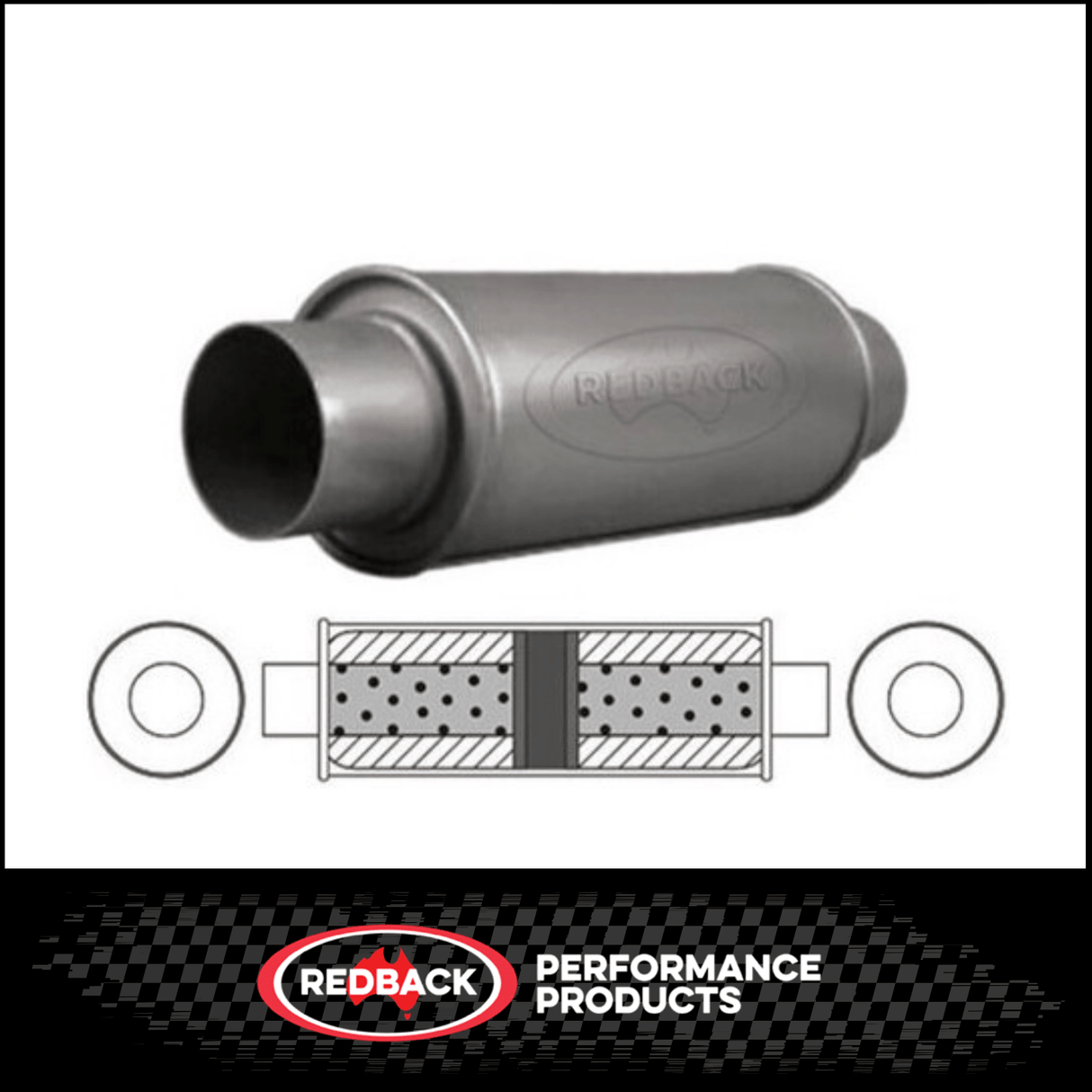 5" ROUND X 12" LONG 2 .25" C/C GLASS PACKED REDBACK UNIVERSAL MUFFLER (N618GPC)