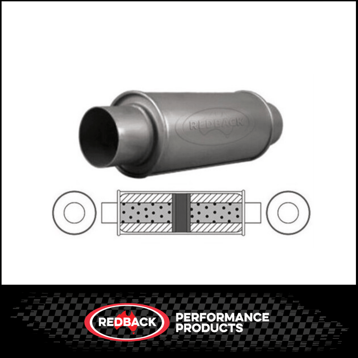 5" ROUND X 12" LONG 2.5" C/C GLASS PACKED REDBACK UNIVERSAL MUFFLER (N718GPC)