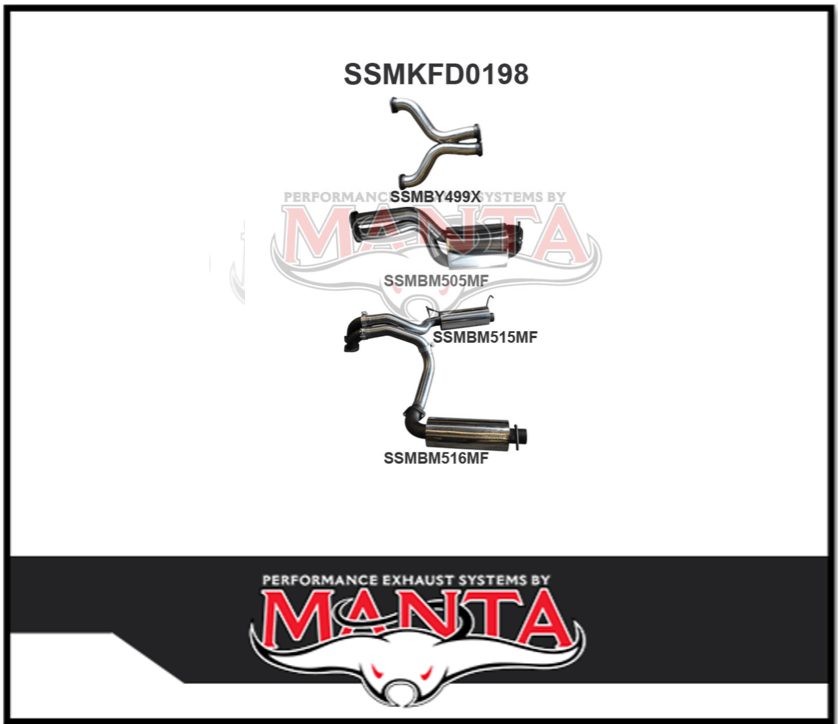 MANTA 3" DUAL CATBACK EXHAUST SYSTEM WITH MUFFLER/MUFFLER FITS FORD FALCON FPV FG SEDAN 5.0L SUPERCHARGED V8 (SSMKFD0198)