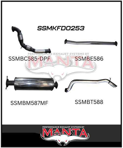 MANTA 3" TURBO BACK EXHAUST SYSTEM WITH SIDE EXIT (DPF DELETE) FITS FORD RANGER PXII PXIII 3.2L TD 10/2016-2022