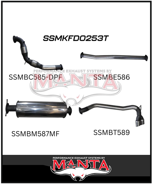 MANTA 3" TURBO BACK EXHAUST SYSTEM WITH SIDE EXIT (DPF DELETE) FITS FORD RANGER PXII PXIII 3.2L TD 10/2016-2022