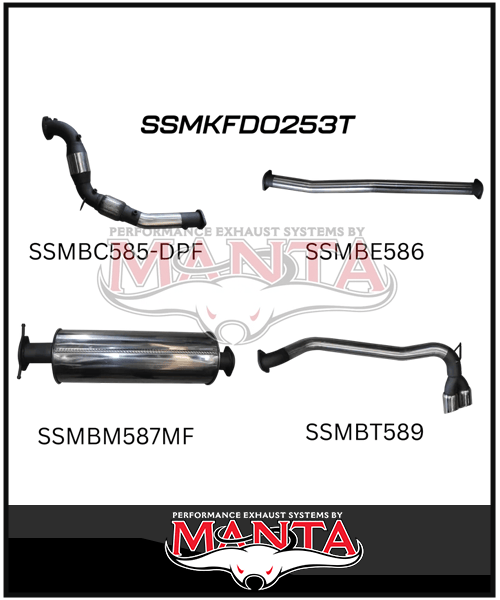 MANTA 3" TURBO BACK EXHAUST SYSTEM WITH SIDE EXIT (DPF DELETE) FITS FORD RANGER PXII PXIII 3.2L TD 10/2016-2022