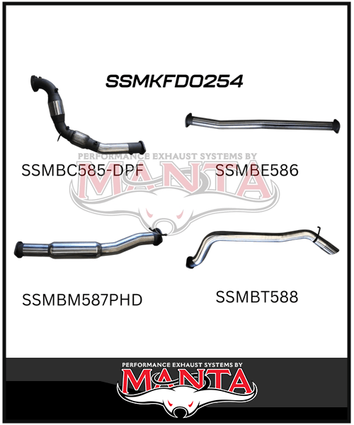 MANTA 3" TURBO BACK EXHAUST SYSTEM WITH SIDE EXIT (DPF DELETE) FITS FORD RANGER PXII PXIII 3.2L TD 10/2016-2022