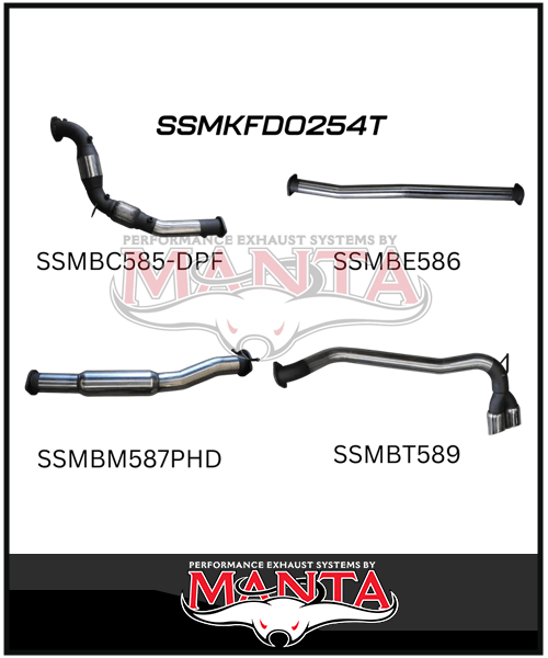 MANTA 3" TURBO BACK EXHAUST SYSTEM WITH SIDE EXIT (DPF DELETE) FITS FORD RANGER PXII PXIII 3.2L TD 10/2016-2022