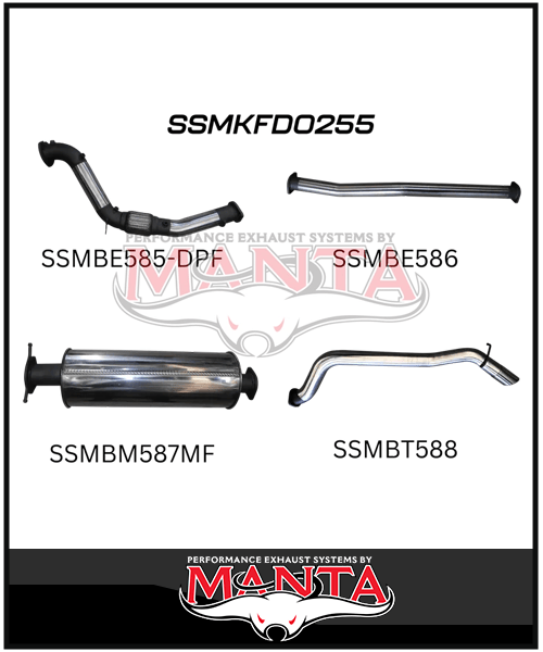 MANTA 3" TURBO BACK EXHAUST SYSTEM WITH SIDE EXIT (DPF DELETE) FITS FORD RANGER PXII PXIII 3.2L TD 10/2016-2022