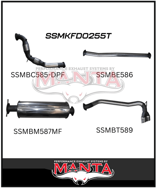 MANTA 3" TURBO BACK EXHAUST SYSTEM WITH SIDE EXIT (DPF DELETE) FITS FORD RANGER PXII PXIII 3.2L TD 10/2016-2022