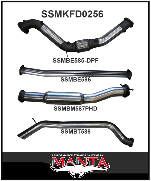 MANTA 3" TURBO BACK EXHAUST SYSTEM WITH SIDE EXIT (DPF DELETE) FITS FORD RANGER PXII PXIII 3.2L TD 10/2016-2022