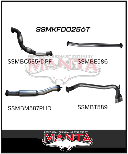MANTA 3" TURBO BACK EXHAUST SYSTEM WITH SIDE EXIT (DPF DELETE) FITS FORD RANGER PXII PXIII 3.2L TD 10/2016-2022