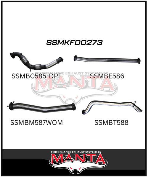 MANTA 3" TURBO BACK EXHAUST SYSTEM WITH SIDE EXIT (DPF DELETE) FITS FORD RANGER PXII PXIII 3.2L TD 10/2016-2022
