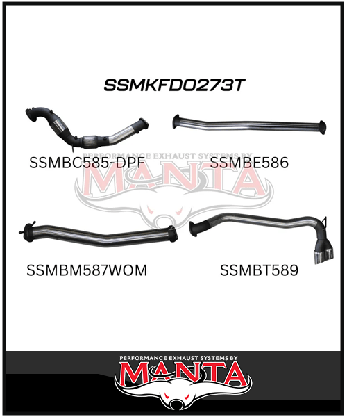MANTA 3" TURBO BACK EXHAUST SYSTEM WITH SIDE EXIT (DPF DELETE) FITS FORD RANGER PXII PXIII 3.2L TD 10/2016-2022