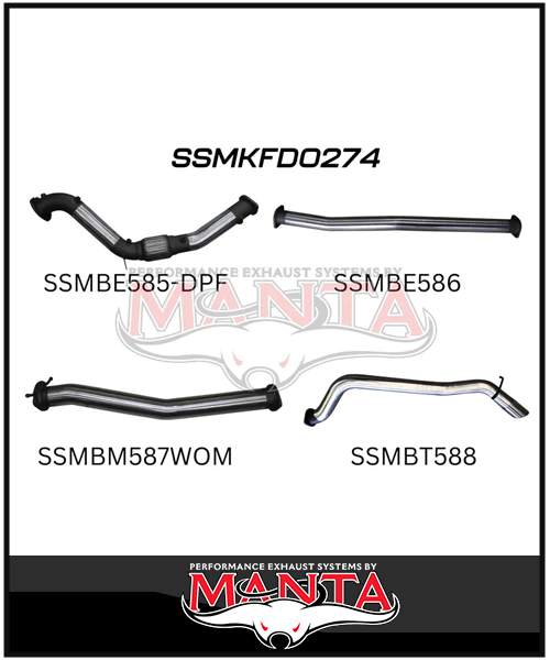 MANTA 3" TURBO BACK EXHAUST SYSTEM WITH SIDE EXIT (DPF DELETE) FITS FORD RANGER PXII PXIII 3.2L TD 10/2016-2022