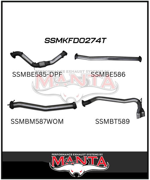 MANTA 3" TURBO BACK EXHAUST SYSTEM WITH SIDE EXIT (DPF DELETE) FITS FORD RANGER PXII PXIII 3.2L TD 10/2016-2022