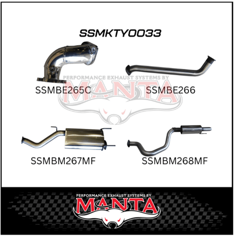 MANTA 3" STAINLESS STEEL TURBO BACK EXHAUST SYSTEM WITH 2 MUFFLERS FITS TOYOTA LANDCRUISER HDJ100R 4.2L 1HD TURBO 1998-2007 (SSMKTY0033)