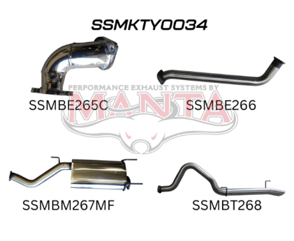 MANTA 3" STAINLESS STEEL TURBO BACK EXHAUST SYSTEM WITH 1 MUFFLER FITS TOYOTA LANDCRUISER HDJ100R 4.2L 1HD TURBO 1998-2007 (SSMKTY0034)