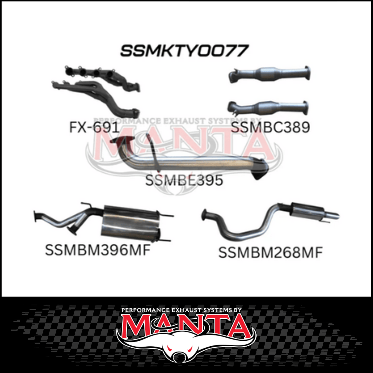 MANTA EXTRACTORS, CATS & 3" CAT BACK EXHAUST SYSTEM WITH CENTRE & REAR MUFFLER FITS TOYOTA LANDCRUISER UZJ100R 1998-2007 (SSMKTY0077)