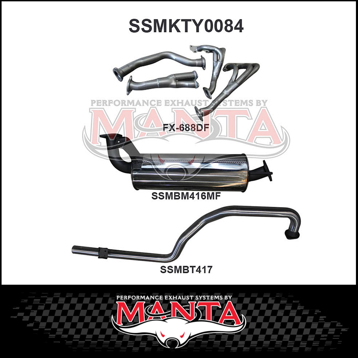 MANTA STAINLESS STEEL EXTRACTORS & 2.5" EXHAUST SYSTEM FITS TOYOTA LANDCRUISER FZJ105R 4.5L 1FZ 1998-2002 (SSMKTY0084)