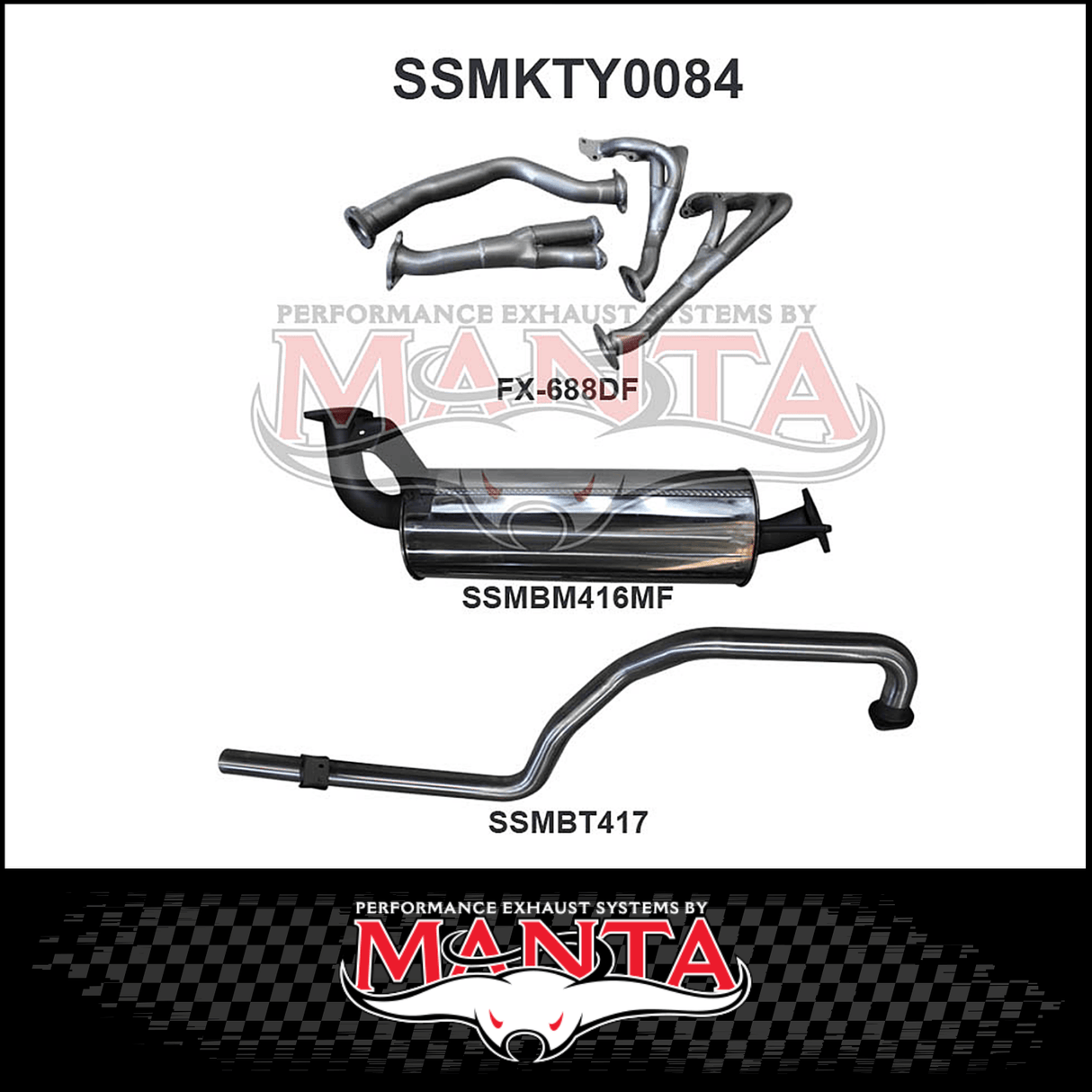 MANTA STAINLESS STEEL EXTRACTORS & 2.5" EXHAUST SYSTEM FITS TOYOTA LANDCRUISER FZJ105R 4.5L 1FZ 1998-2002 (SSMKTY0084)