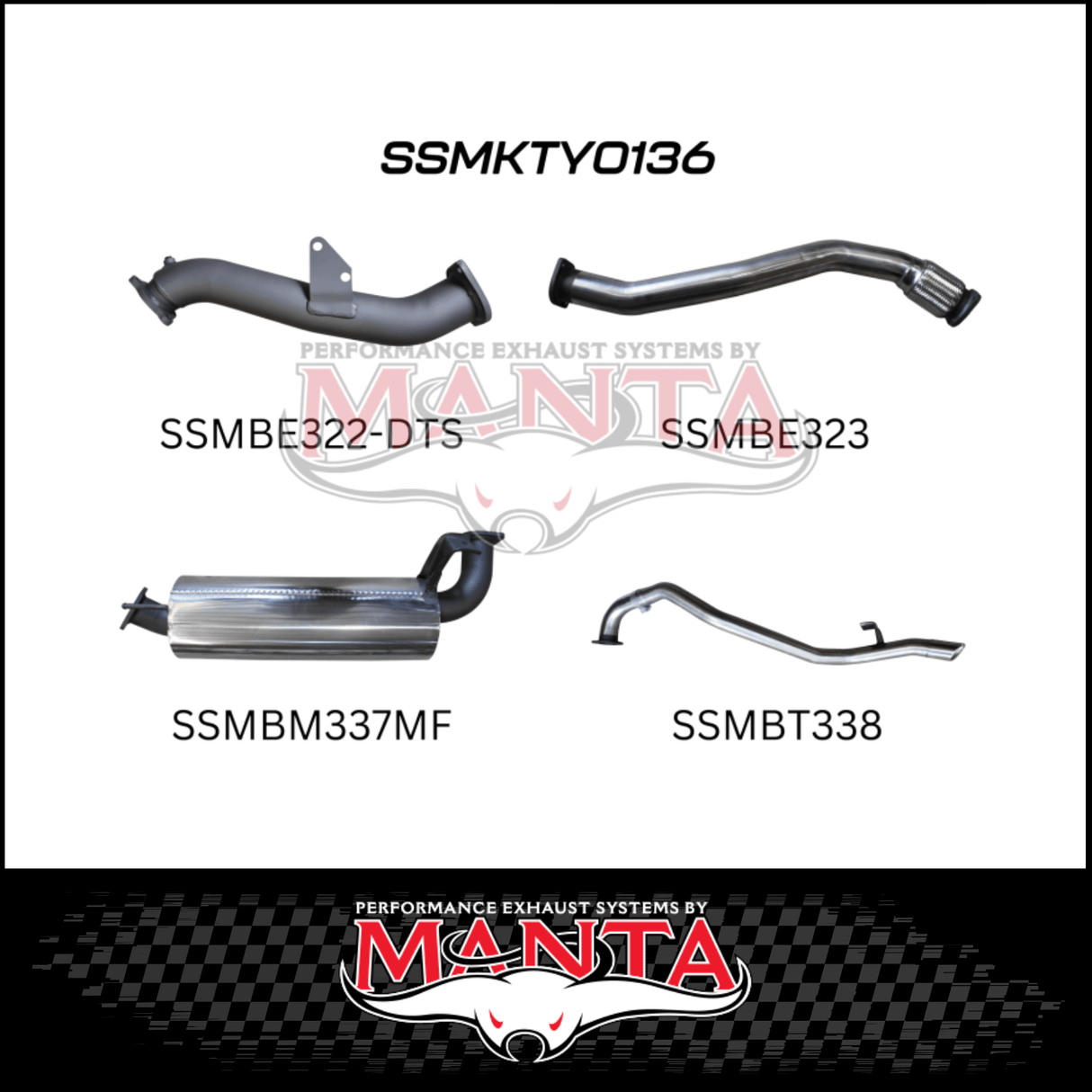 MANTA 3" STAINLESS STEEL TURBO BACK EXHAUST SYSTEM WITH MUFFLER FITS TOYOTA LANDCRUISER HZJ80R 4.2L 1HZ DIESEL WITH DTS TURBO 1990-1997 (SSMKTY0136)
