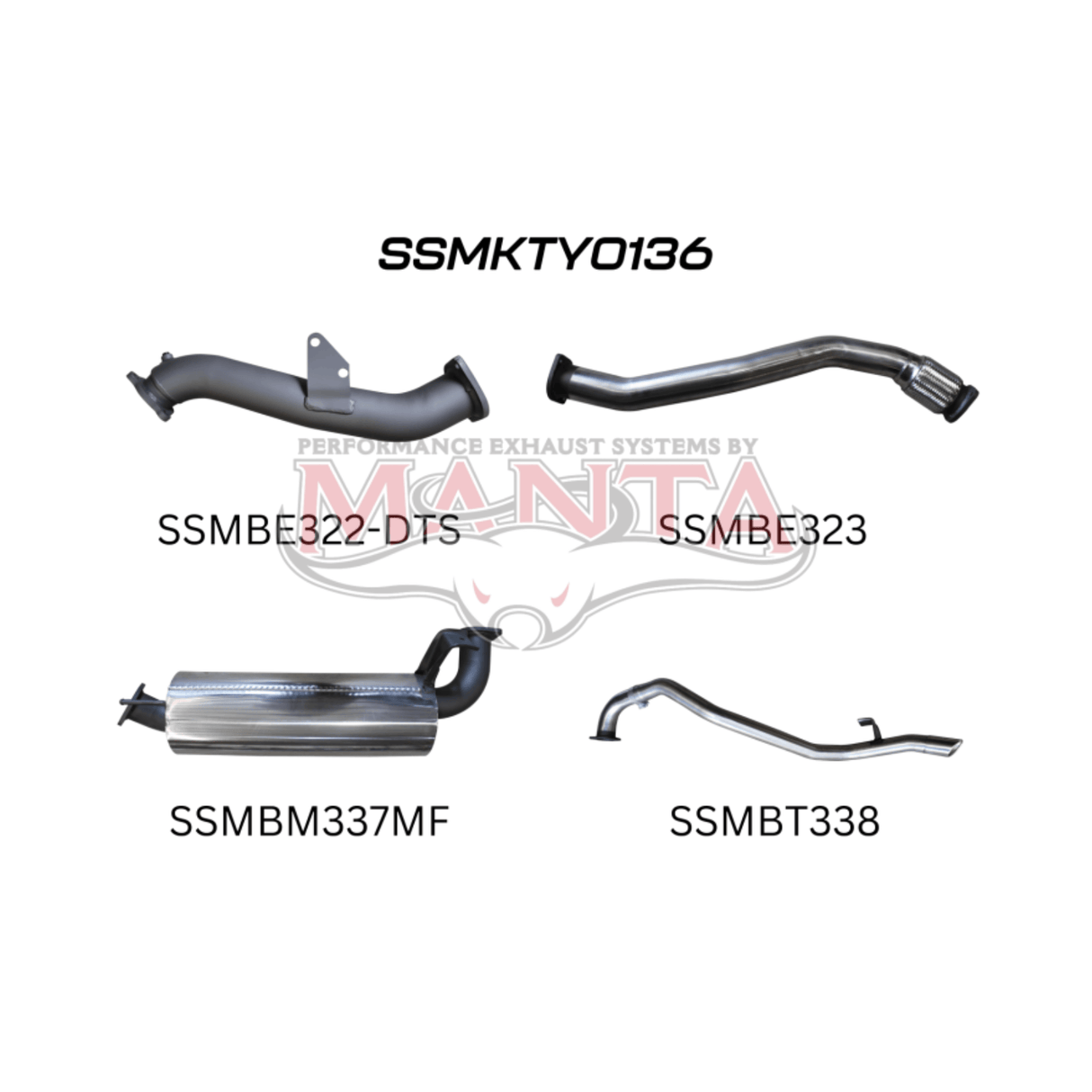 MANTA 3" STAINLESS STEEL TURBO BACK EXHAUST SYSTEM WITH MUFFLER FITS TOYOTA LANDCRUISER HZJ80R 4.2L 1HZ DIESEL WITH DTS TURBO 1990-1997 (SSMKTY0136)