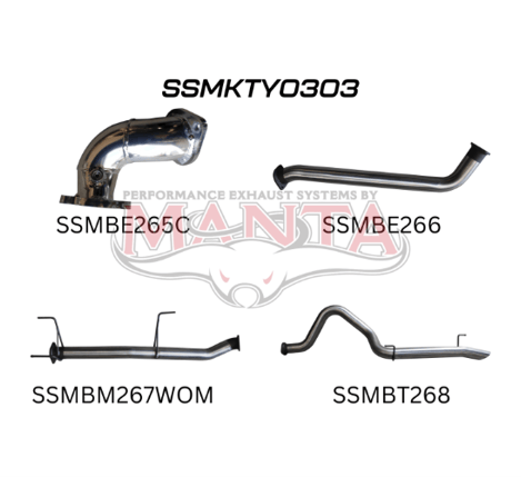 MANTA 3" STAINLESS STEEL TURBO BACK EXHAUST SYSTEM WITH PIPE ONLY FITS TOYOTA LANDCRUISER HDJ100R 4.2L 1HD TURBO 1998-2007 (SSMKTY0303)