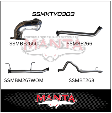 MANTA 3" STAINLESS STEEL TURBO BACK EXHAUST SYSTEM WITH PIPE ONLY FITS TOYOTA LANDCRUISER HDJ100R 4.2L 1HD TURBO 1998-2007 (SSMKTY0303)