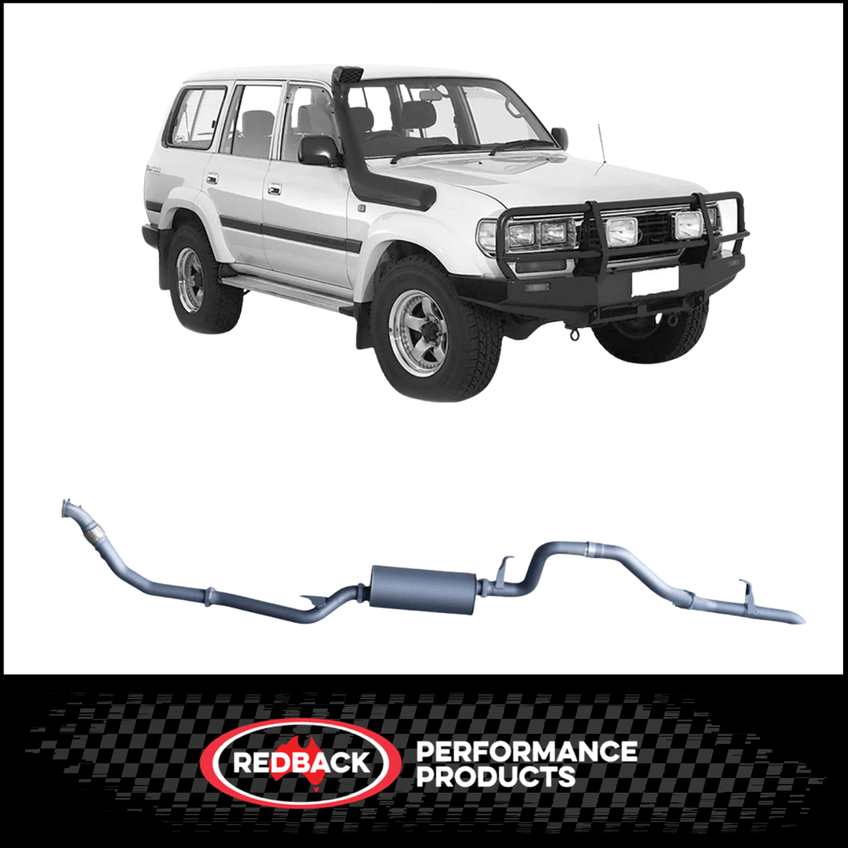 REDBACK 3" STAINLESS STEEL TURBO BACK EXHAUST SYSTEM WITH MUFFLER FITS TOYOTA LANDCRUISER HZJ80R 4.2L 1HZ WITH DTS TURBO 1990-1997 (TLX44500-PM-DTS)