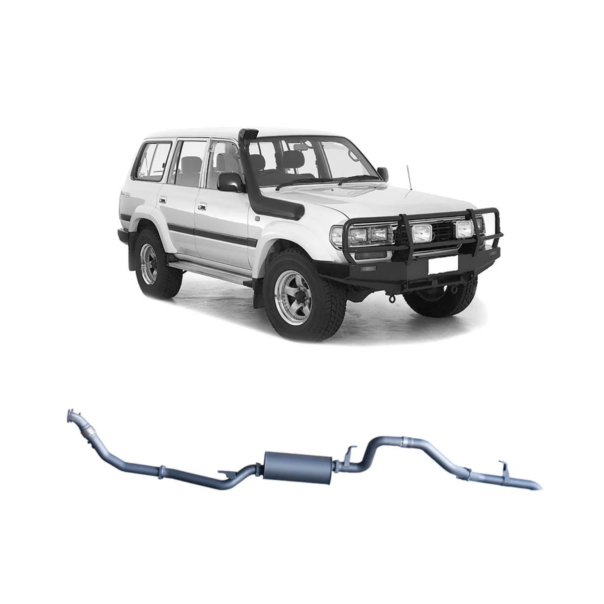 REDBACK 3" STAINLESS STEEL TURBO BACK EXHAUST SYSTEM WITH MUFFLER FITS TOYOTA LANDCRUISER HZJ80R 4.2L 1HZ WITH SAFARI TURBO 1990-1997 (TLX44500-PM-SAF)