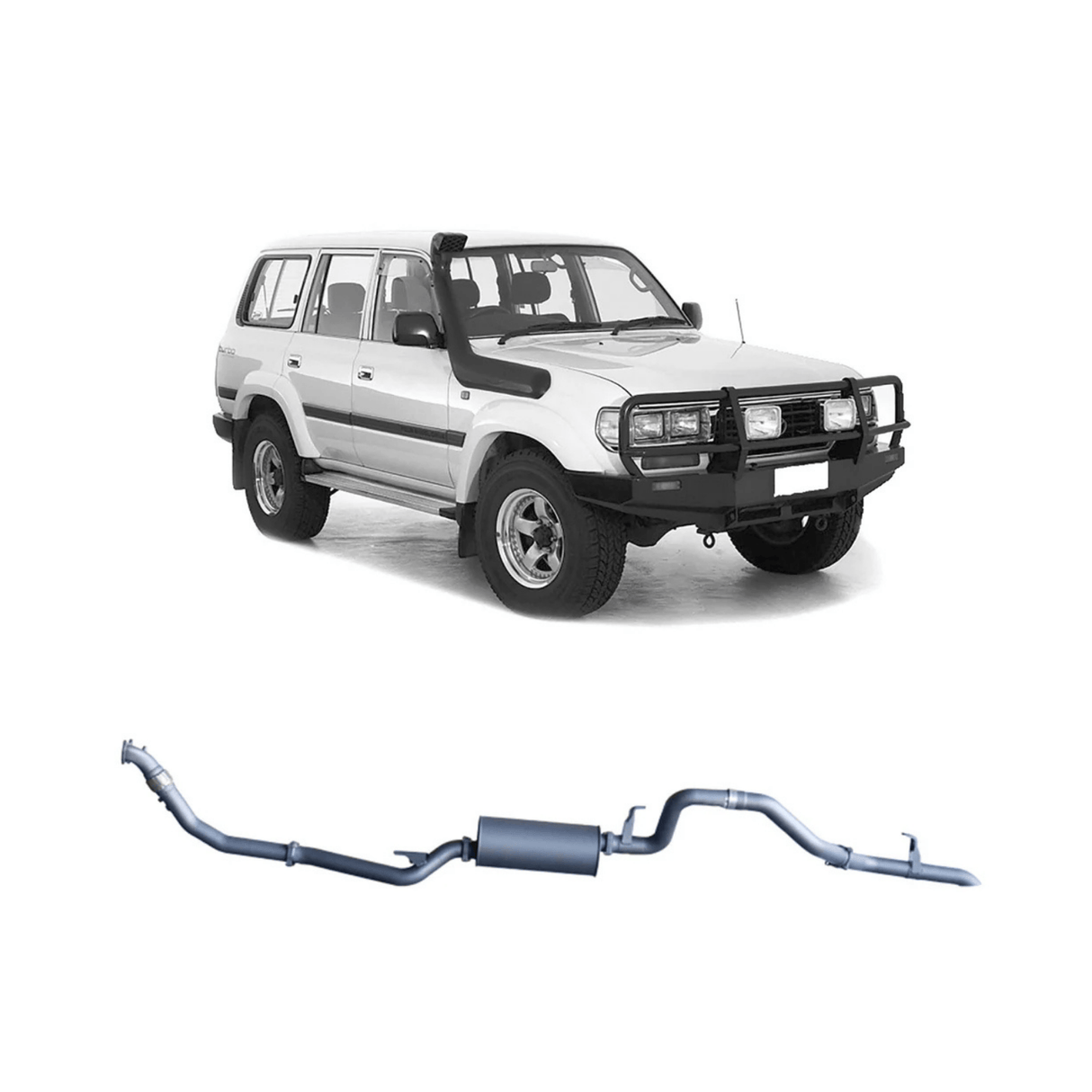 REDBACK 3" STAINLESS STEEL TURBO BACK EXHAUST SYSTEM WITH MUFFLER FITS TOYOTA LANDCRUISER HZJ80R 4.2L 1HZ WITH SAFARI TURBO 1990-1997 (TLX44500-PM-SAF)